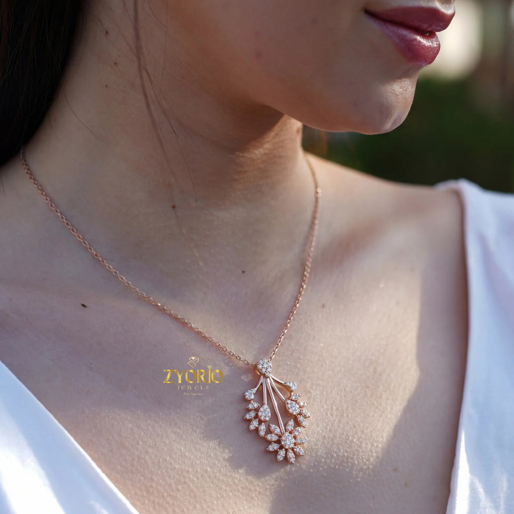 Luxury Floral Burst Lab Grown Diamond Pendant Necklace in 925 Silver Gold | IGI Certified Custom Women Fine Jewelry Supplier