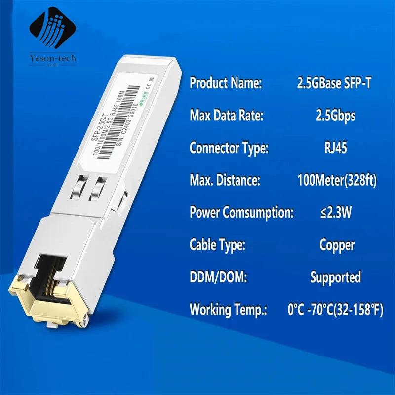 sfp 2.5g rj45 Port 100M SFP Copper Module Fiber SFP Transceiver Module Optical Ethernet Switch Compatible Mikrotik/Cisco