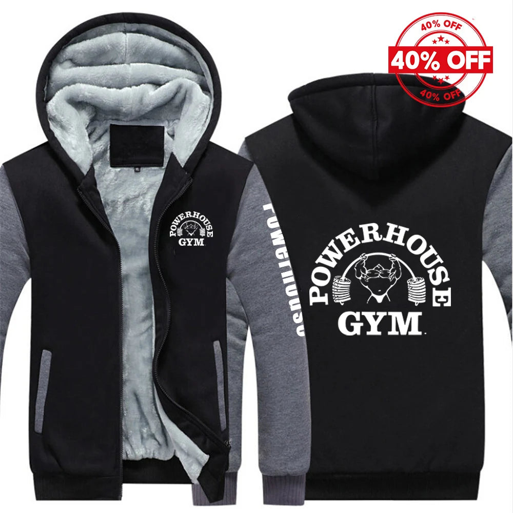 2025 Autumn And Winter Man's Fashion Brand Contrast Color Jacket Hoodies Powerhouse Gym Logo Logo Print Comfortable Warm Coat