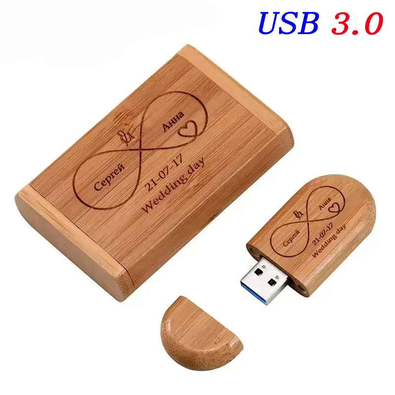 Wedding Gift USB 3.0 Stick 64GB Custom Logo Wooden Box Flash Drives 32GB Pendrive Free Sample U Disk 16GB 8GB 4GB Memory Stick