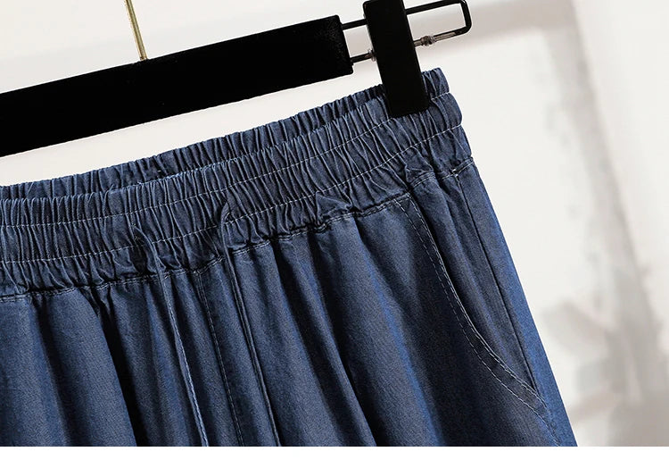 Women's Summer Slim Straight Leg Jeans Wide Leg Ice Silk Casual High Waist Trousers Cotton Polyester Blend No Ironing Needed