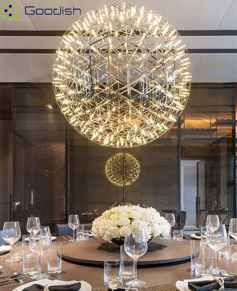 Modern Minimalist Stainless Steel Spark Ball LED Pandent Lights Art Creative Lamps for Chidren's Room Home Decoration Chandelier