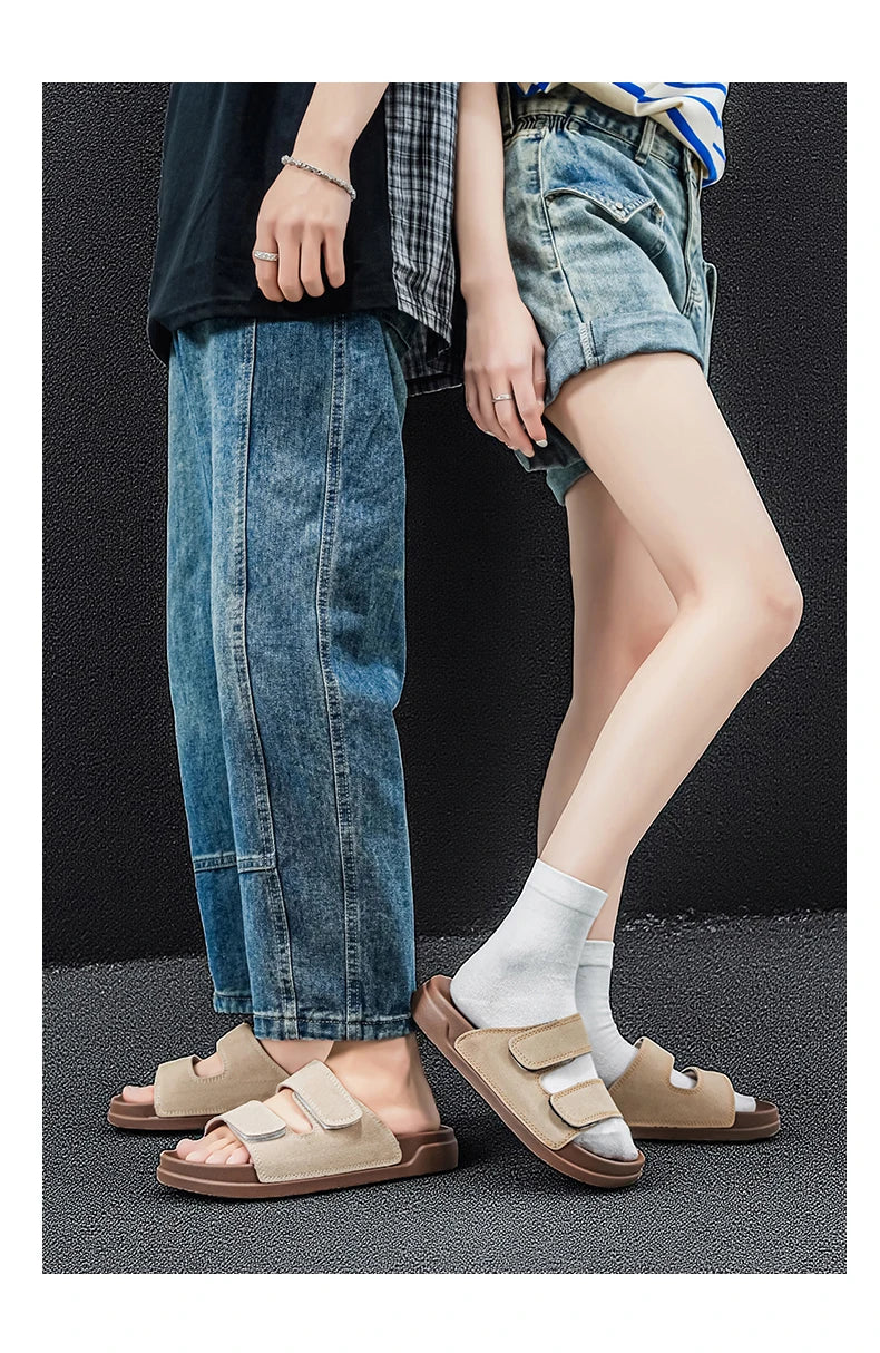 Birkent Men's Sandals Summer 2026 Outdoor Sports Beach Flat Slippers Thick Bottom Anti-slip Wear-resistant Casual Slip-ons