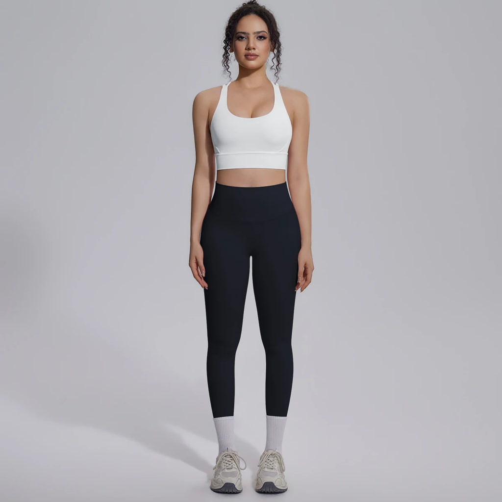 2PCS Yoga Set Summer Gym Sports Running Yoga Clothing Solid Color Cross Bra Workout Top High Waisted Quick Drying Fitness Pants