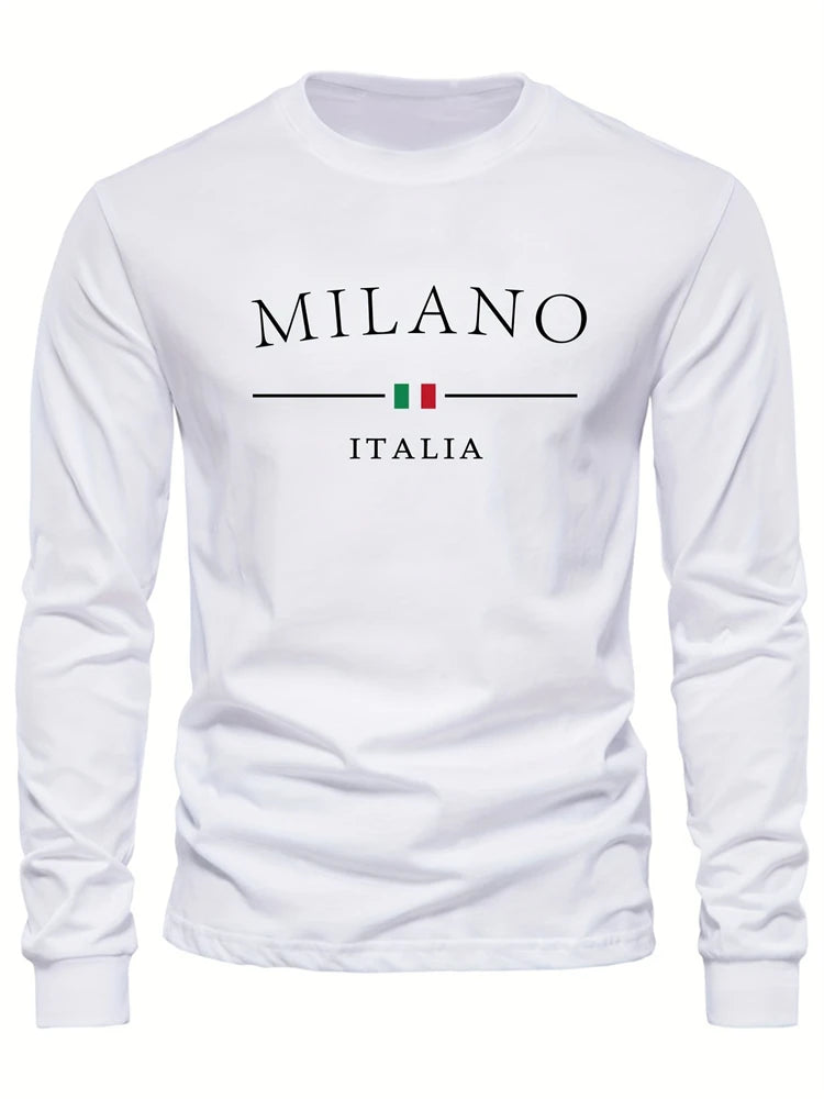 Mens Spring And Autumn Casual Fashion Loose Large Size Paris Pattern Printed Pullover Long Sleeve Gradient Round Neck Sweatshirt
