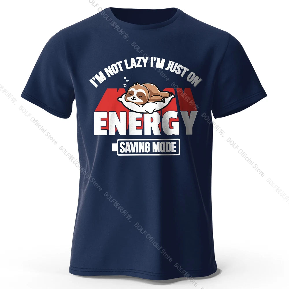 Men's Saving Mode Printed T-Shirt 100% Cotton Oversized Tech Graphic Tees for Women Summer Tops Geek Streetwear