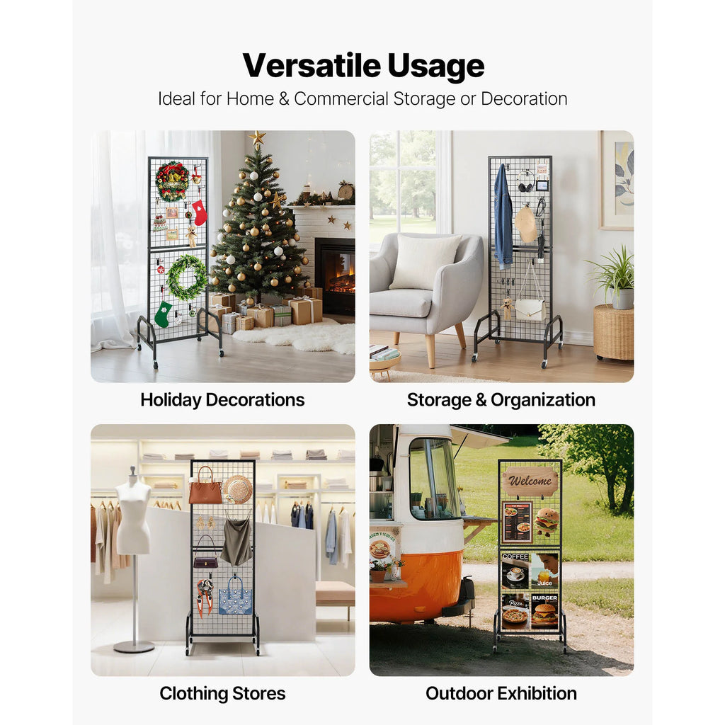 SucceBuy Grid Wall Panel Wire Grid Panels Display Rack Movable Art Display Shelf with Wheel Carbon Steel Gridwall for Craft Show