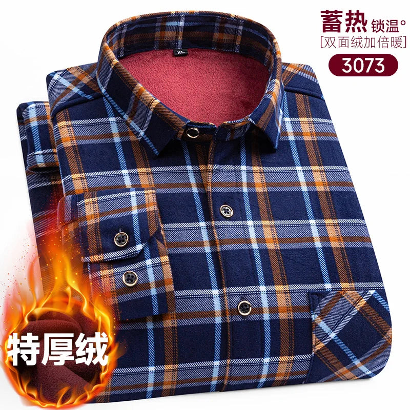 Men's long-sleeved shirt with double-sided fleece thickened warmth, 8XL, 9XL, casual winter fashion, versatile for the street