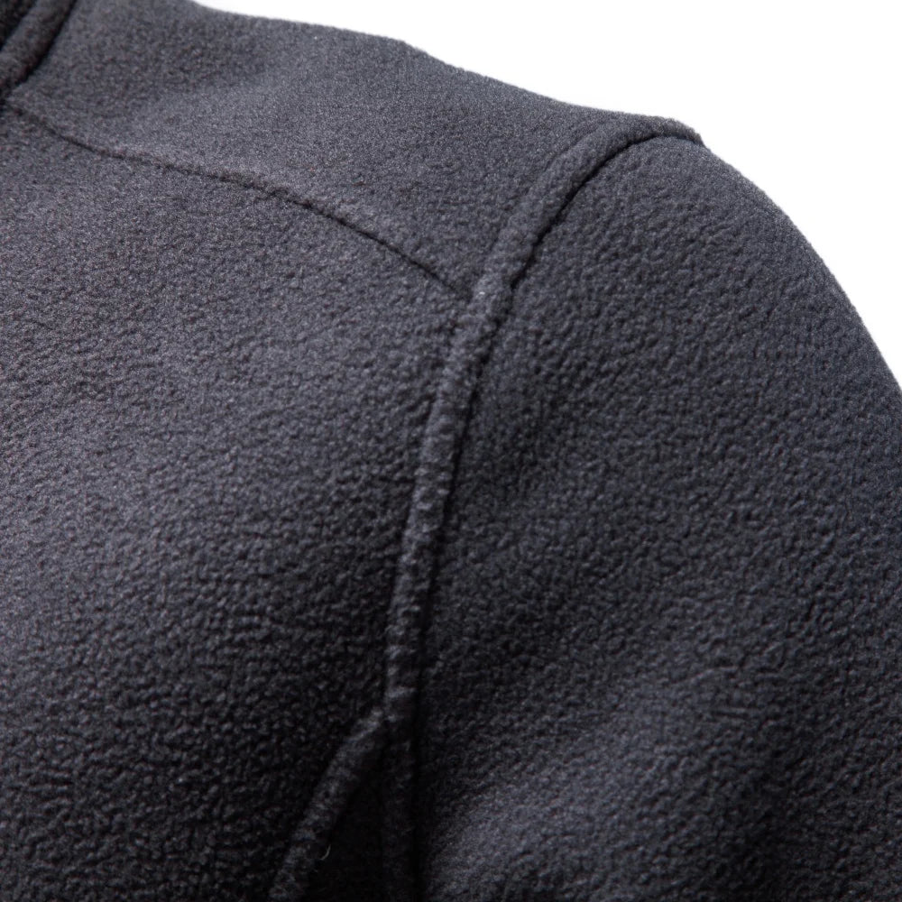 AIOPESON Men's Fleece Jacket Full Zip Stand Collar Solid Color Polar Fleece Outerwear Autumn Winter Outdoor Casual Light Coat