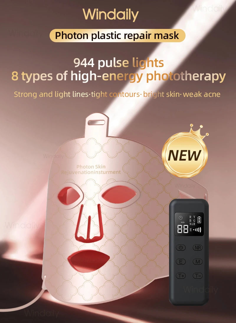 7 Colors Photon Skin Rejuvenation Red LED Light Therapy Face Mask Near Infrared 850nm Silicone Soft Facial Mask Skin Care Device
