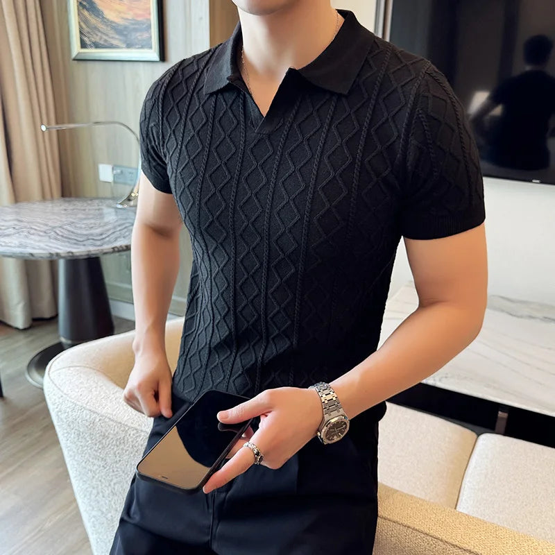 Polo Style Sweaters For Men Autumn Winter New Slim Fit Short Sleeve Mens Casual Sweater Turn Down Collar Knitted Pull Homme 3XL