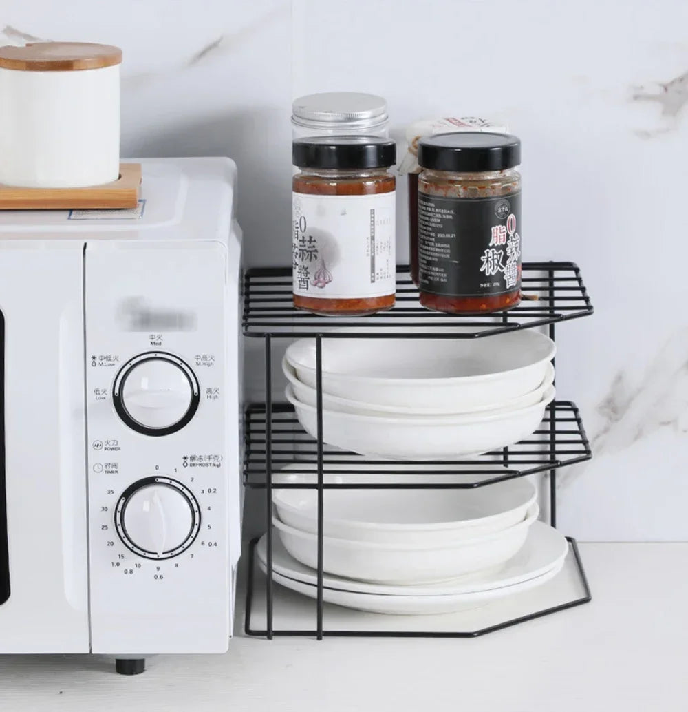 Kitchen Seasoning Corner Rack Pot Dish Food Sundries Organizer Rack Non Punching Portable Storage Table Kitchen Bathroom Holder