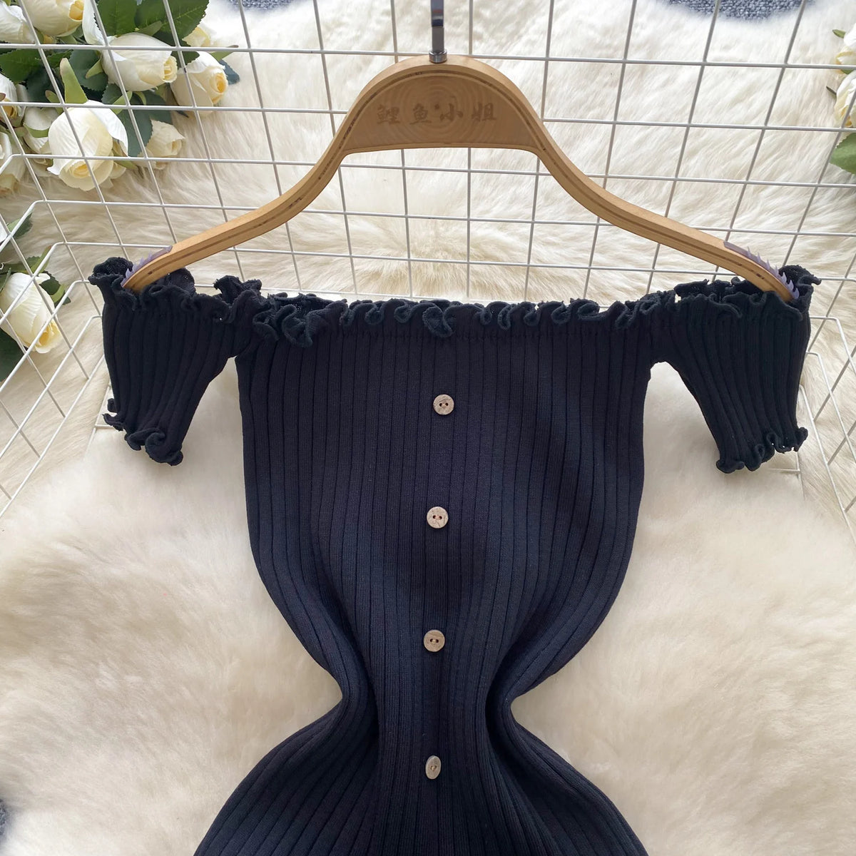 2025 New Pink Solid Button Front Spaghetti Dress Sexy Knit Slash Neck Mini Dress Bodycon Women's Clothing Outfits Ruffles