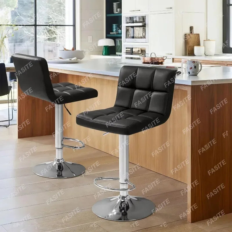 Nordic Modern Square PU Leather Swivel Adjustable Bar Stool, Set Of 2, Bar Stool For Kitchen Counter,Gray