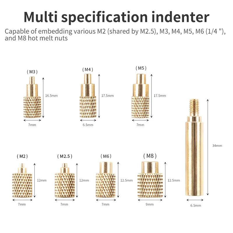 Heat Insert Nut Iron Tip TS100 TS101 Soldering Iron Tip Insert Internal Thread Head M2-M8 Brass Hot Melt Insert Nut Insertion