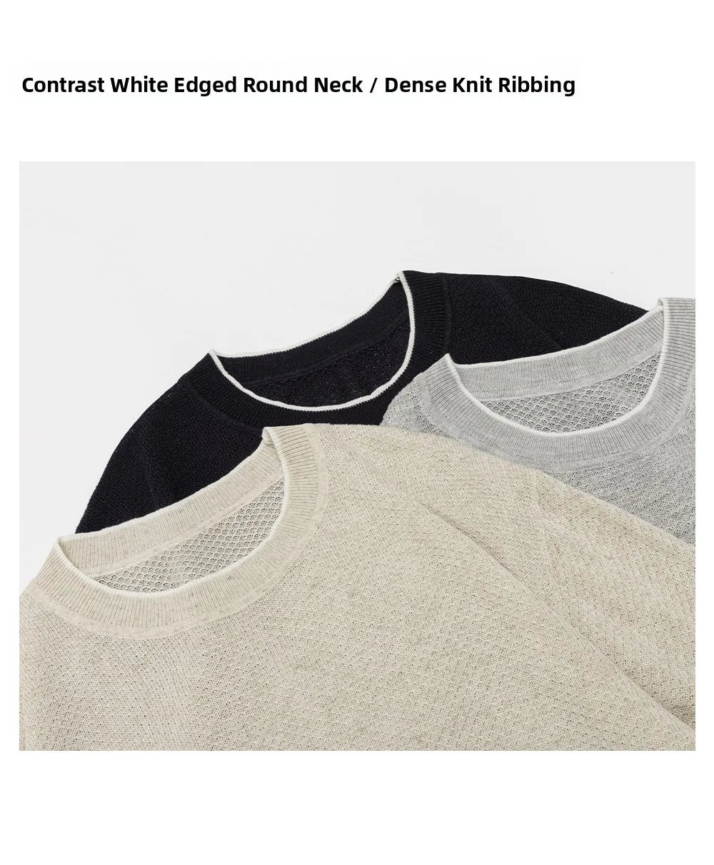 Men's Light Grey round Neck Knitted Sweater Long Sleeve Basic Style Commute Knitted Base Shirt Casual Comfortable Lenzing Fabric