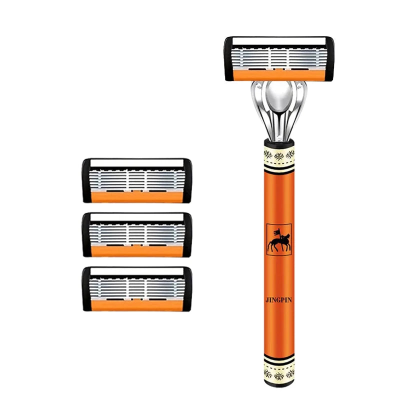 6-Layers Safety Razor Set High Quality Men Razor Sharp Stainless Steel Shaving Changeable Shaver Head Blade ﻿