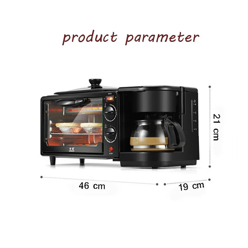 Multi Function 3in1 Breakfast Maker Electric Bread Roast Oven Steaming Coffee Pot Frying Fan In One Machine Kitchen Appliances