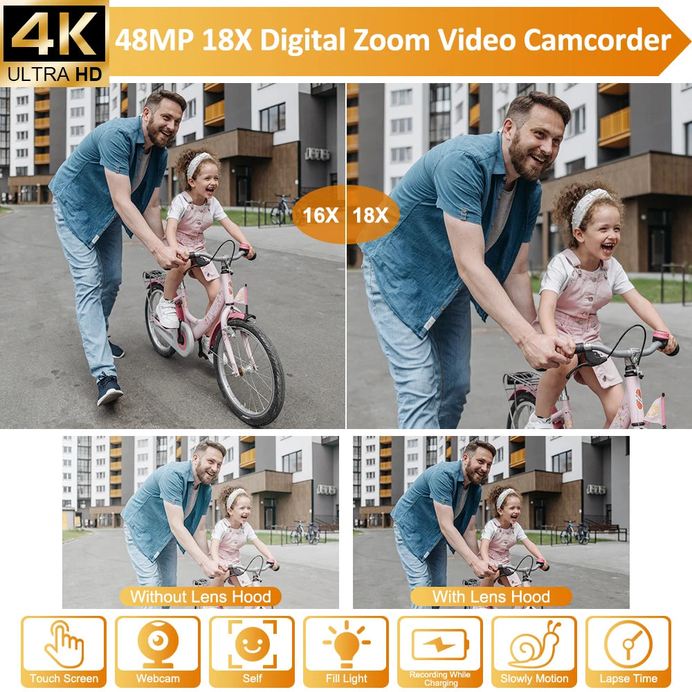 Full 4K Camcorder 18X 48MP Digital Camera Livestream Webcam UHD Vlog Video Recorder Wide Angel Macro Lens Photography Cameras