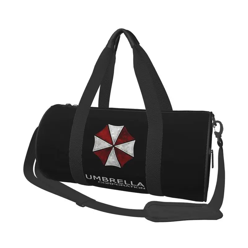Umbrella Corporation Print Round Travel Duffel Bag Waterproof Durable Sports Gym Fitness Bag with Shoe Compartment Wet Pocket