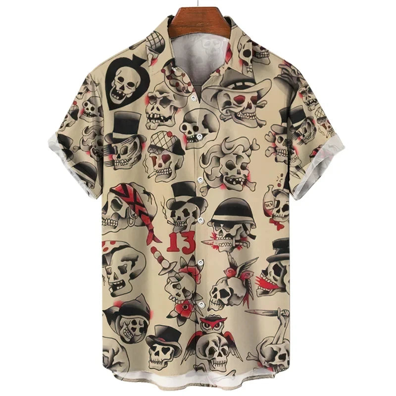 3D retro digital printed men's lapel short sleeved shirt