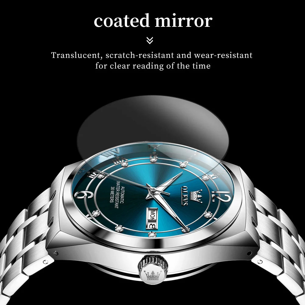 OLEVS 7068 Mens Watch Original Automatic Menchanical Wristwatch Waterproof Luminous For Men Sport Date Dual Calendar Design