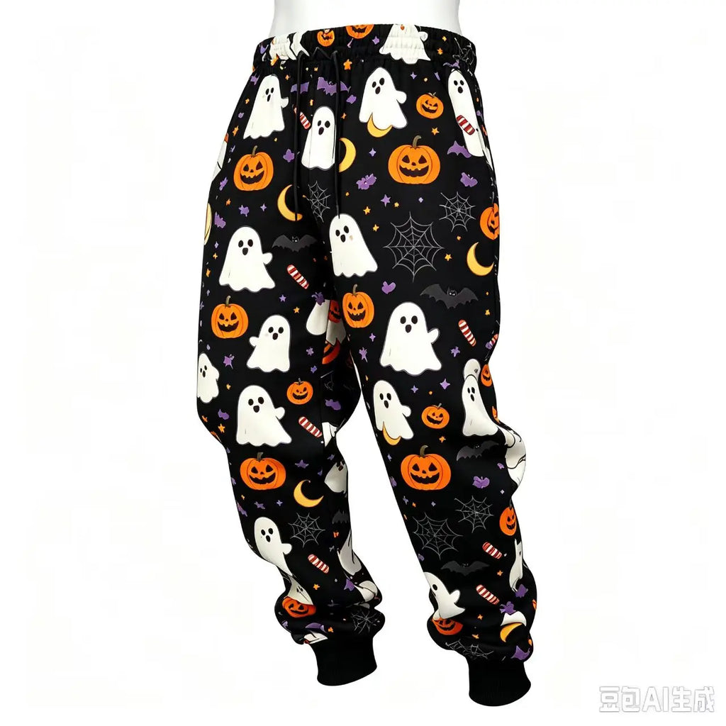 Halloween  new men's printed sweatpants, teens joggers, comfortable loose fit drawstring pants, unisex fashionable casual pants