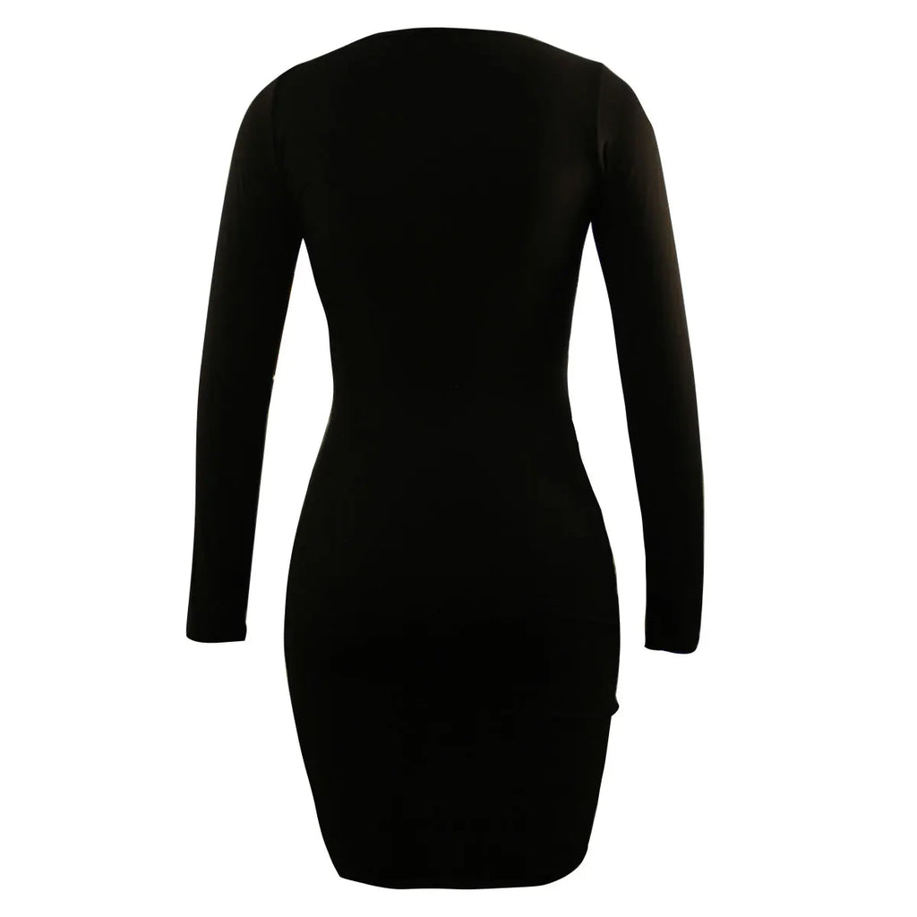 Women's Elegant Autumn/Winter Long sleeved V-neck Sexy Nightclub Tight Waist Wrapped Butt Mid length Dress 2024 New Style