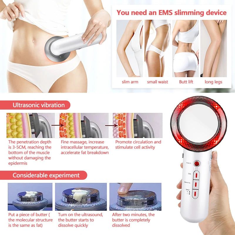 Face Reduction 3 In 1 EMS Infrared Ultrasonic Body Massager Anti Cellulite Fat Burner Weight Loss Infrared Slimming Machine