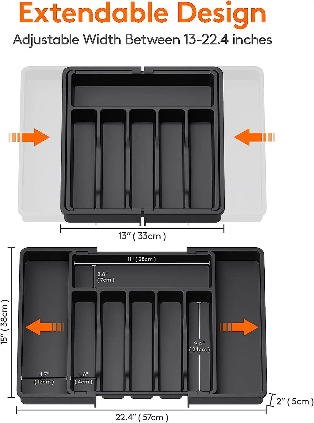 Large Extendable Cutlery Organizer Tray Adjustable Kitchenware Drawer Storage for Spoons Forks Knives