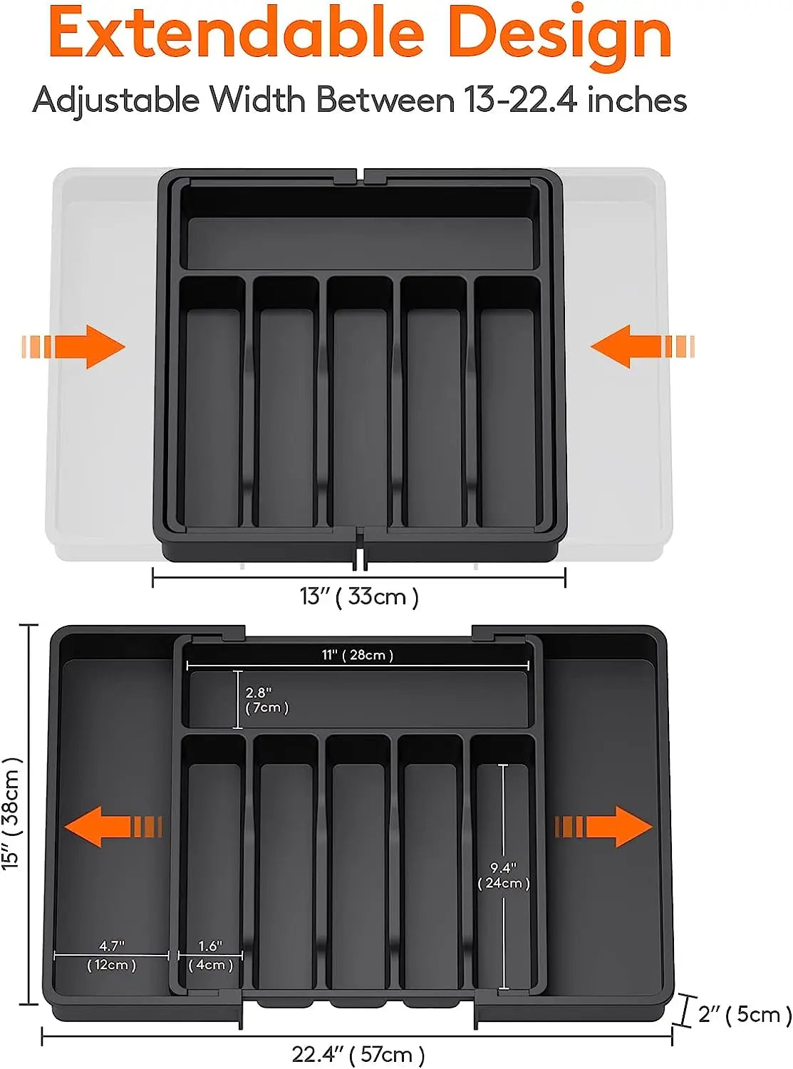 Large Extendable Cutlery Organizer Tray Adjustable Kitchenware Drawer Storage for Spoons Forks Knives