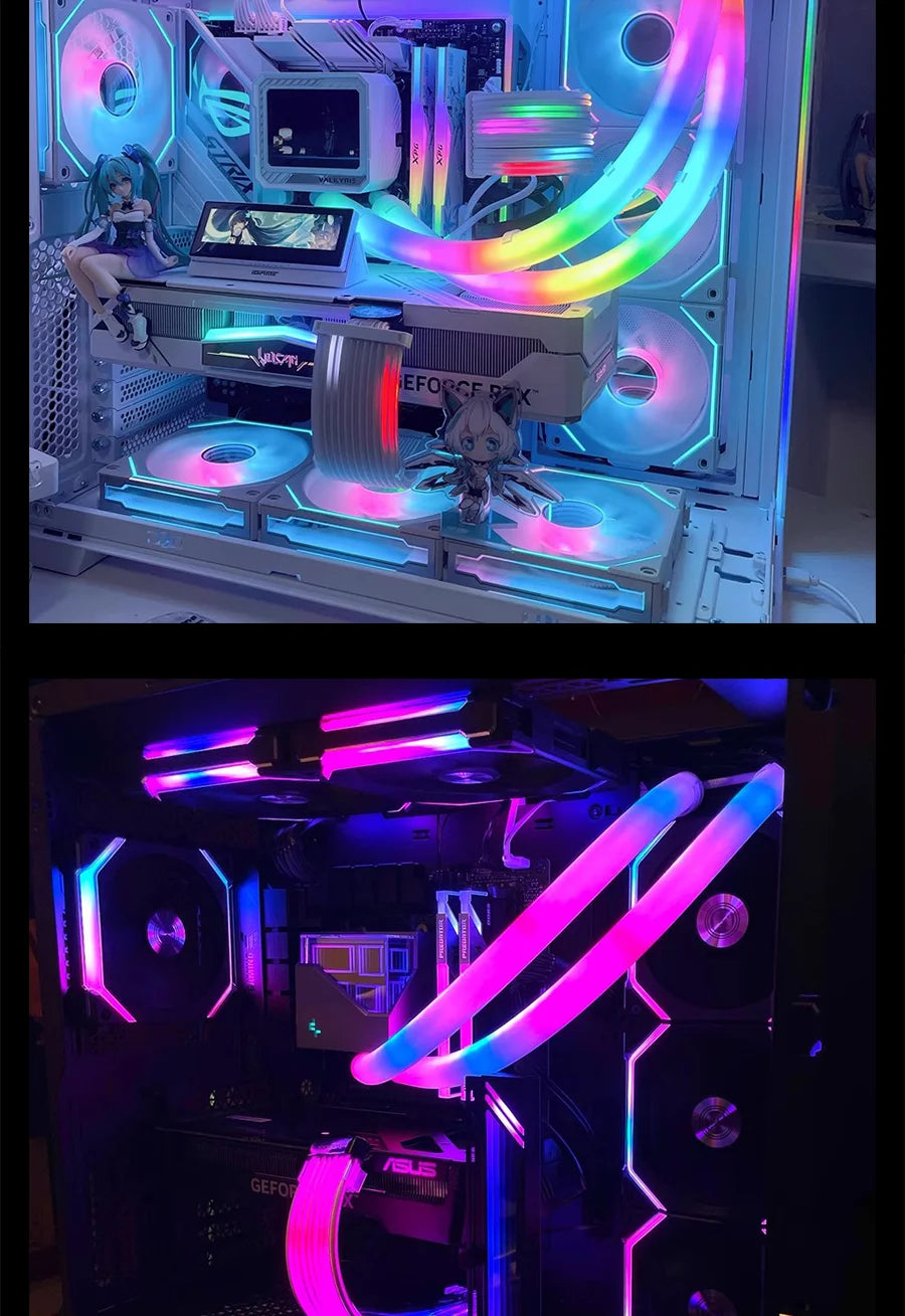JUMPEAK Flexible 5V ARGB LED Neon Tube Light Strip Cover Sleeve For Gaming PC AIO 120 240 360 CPU Water Liquid Cooler Modding