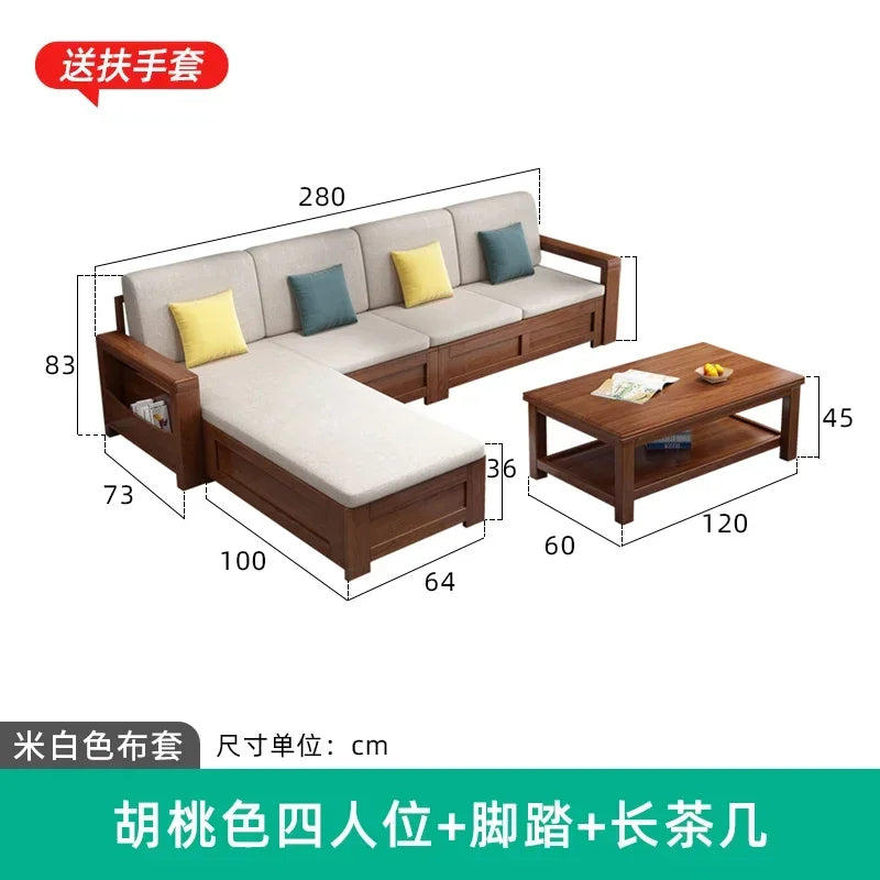 solid wood sofa simple modern living room winter and summer dual-purpose corner combination storage sofa