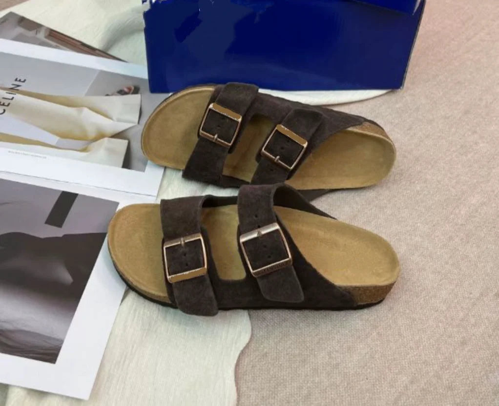 Suede Clogs for Men Women Cork Footbed Closed Toe Slides Comfort Arch Support Casual Walking Mules