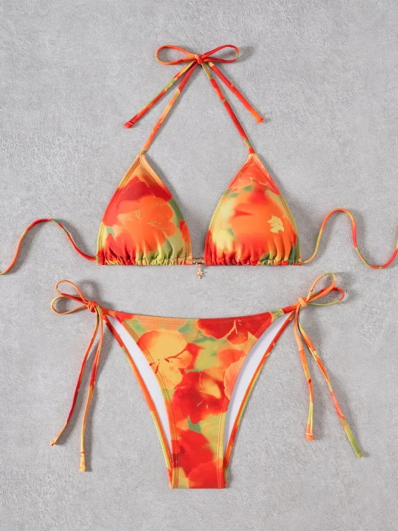 Retro Polka Dot Bikini Set Women Swimsuit Female Swimwear Micro Thong Bikinis Brazilian Halter Beach Wear Lace Up Bathing Suit
