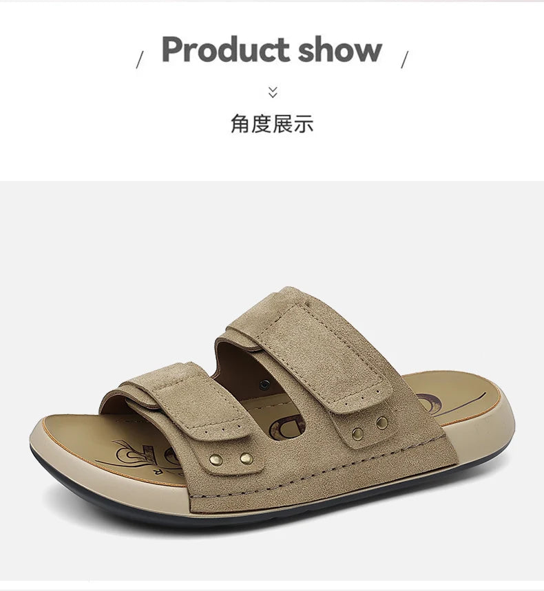 2026 Mens Sandals Slip On Leather Casual Couple Shoes For Men Soft Comfortable Mens Summer Shoes Handmade Men Outdoor Slippers
