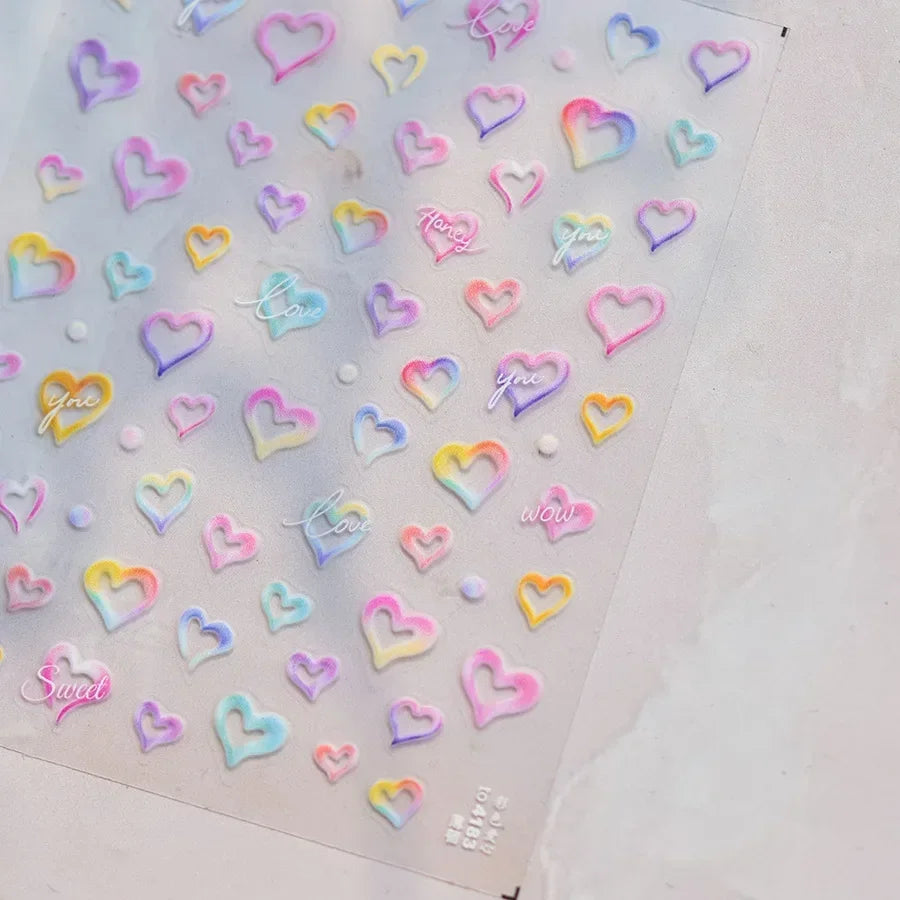5D Gradient Love Gem Glitter Love Heart Colorful Cat's Eye Rhinestone Soft Self Adhesive Nail Art Stickers Shiny Manicure Decals