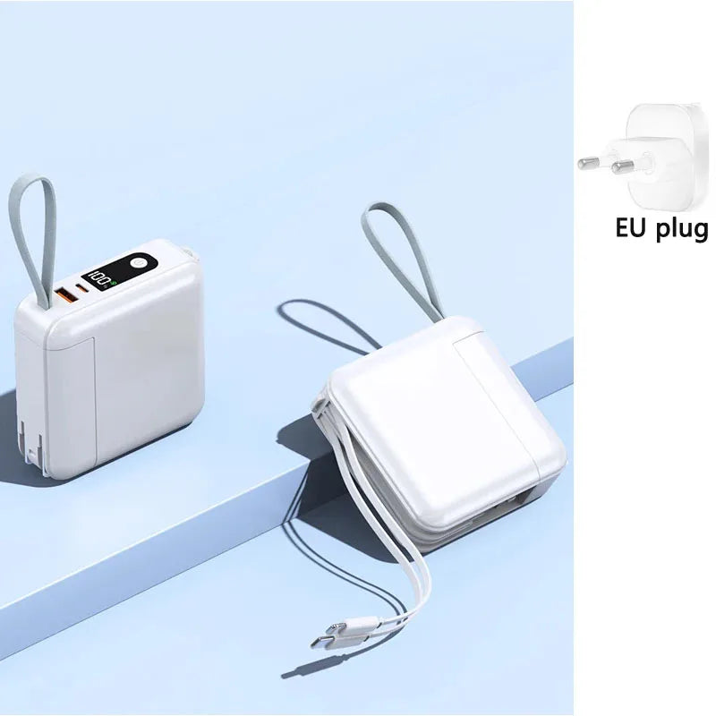 30000mAh Power Bank Built in Cable with AC Plug Wall Charger 22.5W Fast Charging Powerbank for IPhone Xiaomi External Battery