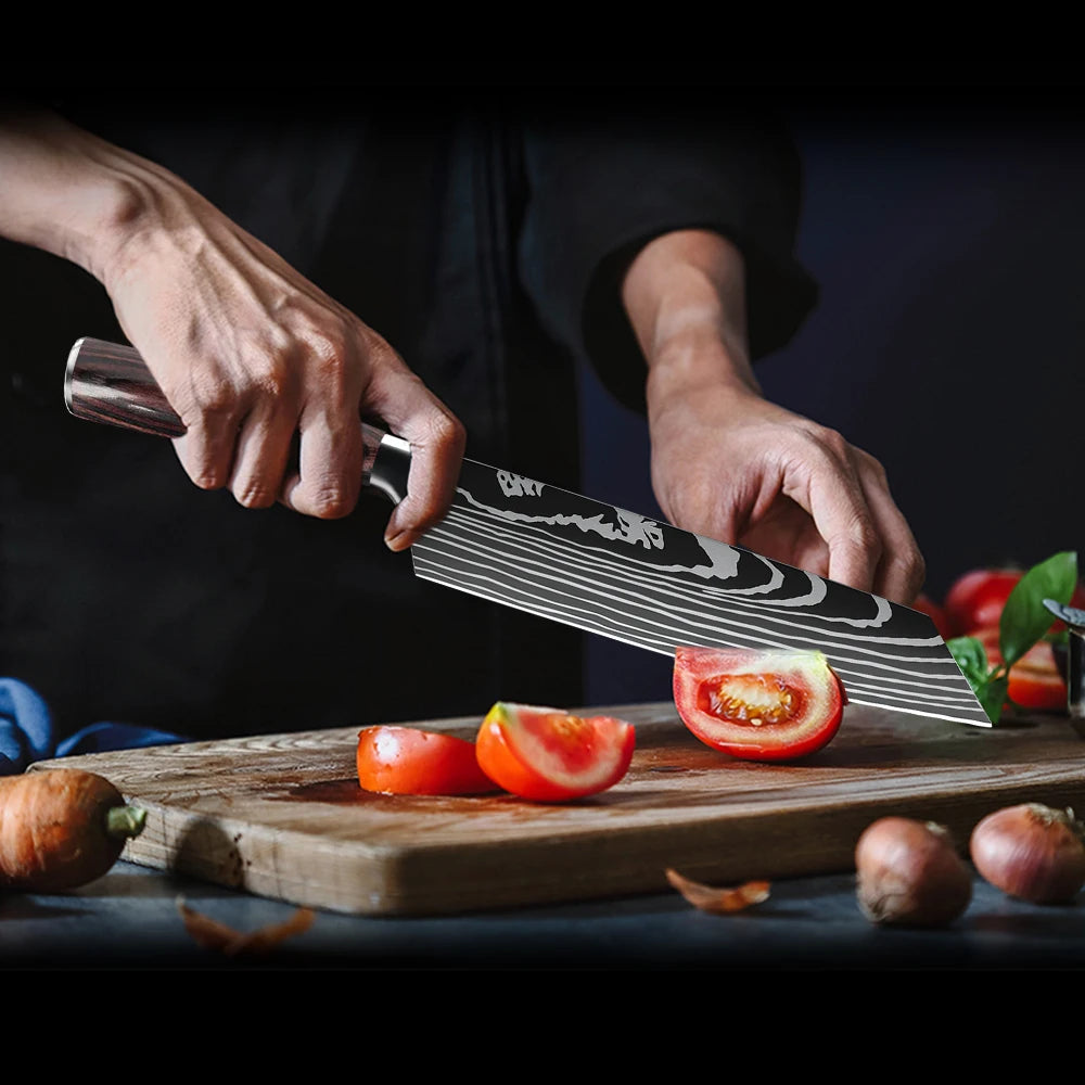 8 Inch Professional Japanese Kiritsuke Knife German High Carbon Stainless Steel Ultra Sharp Meat Fish Sushi Kitchen Chef's Knife