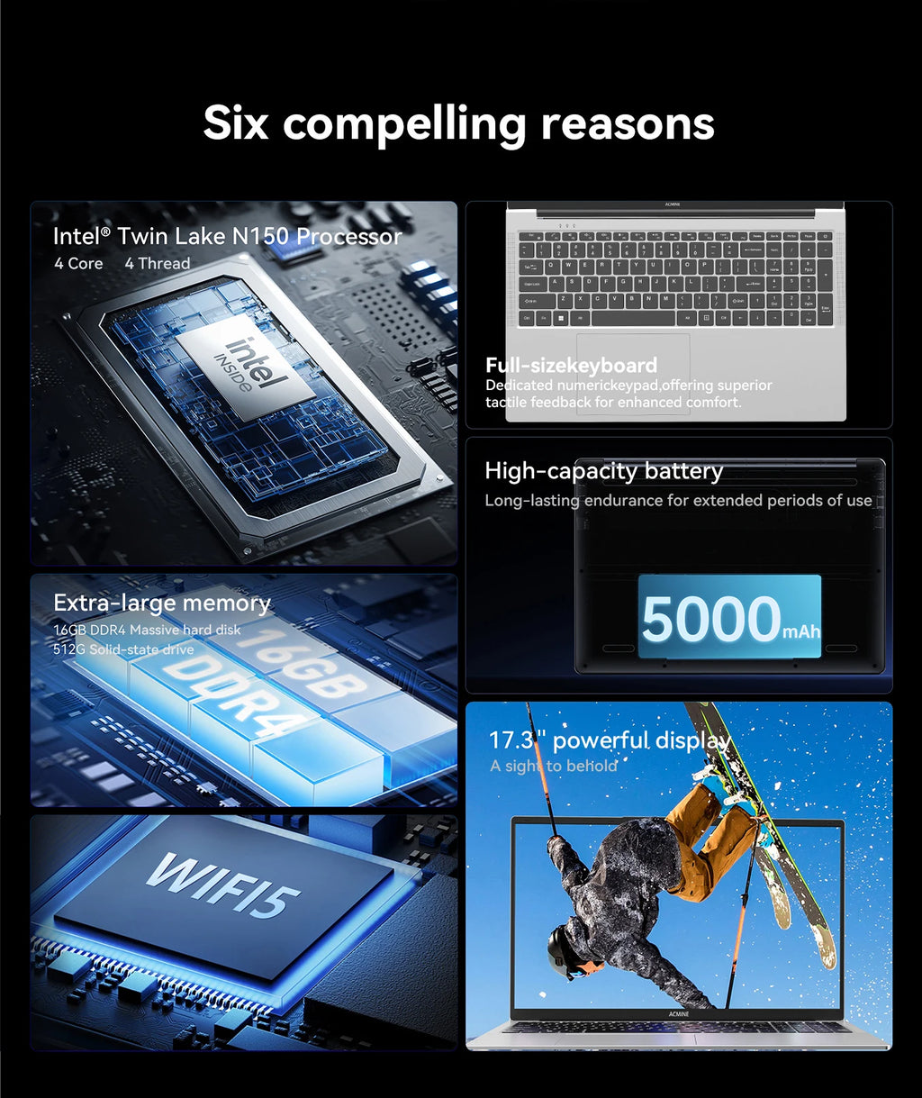 AX17.3 17.3" Laptop Intel N97 N150,16GB RAM 512GB/1TB SSD,Win11 Pro,Fingerprint Unlock,WIFI5 Type‑C HDMI,Business Notebook,EU Warehouse Fast Delivery,Free Multi‑language Keyboard Cover