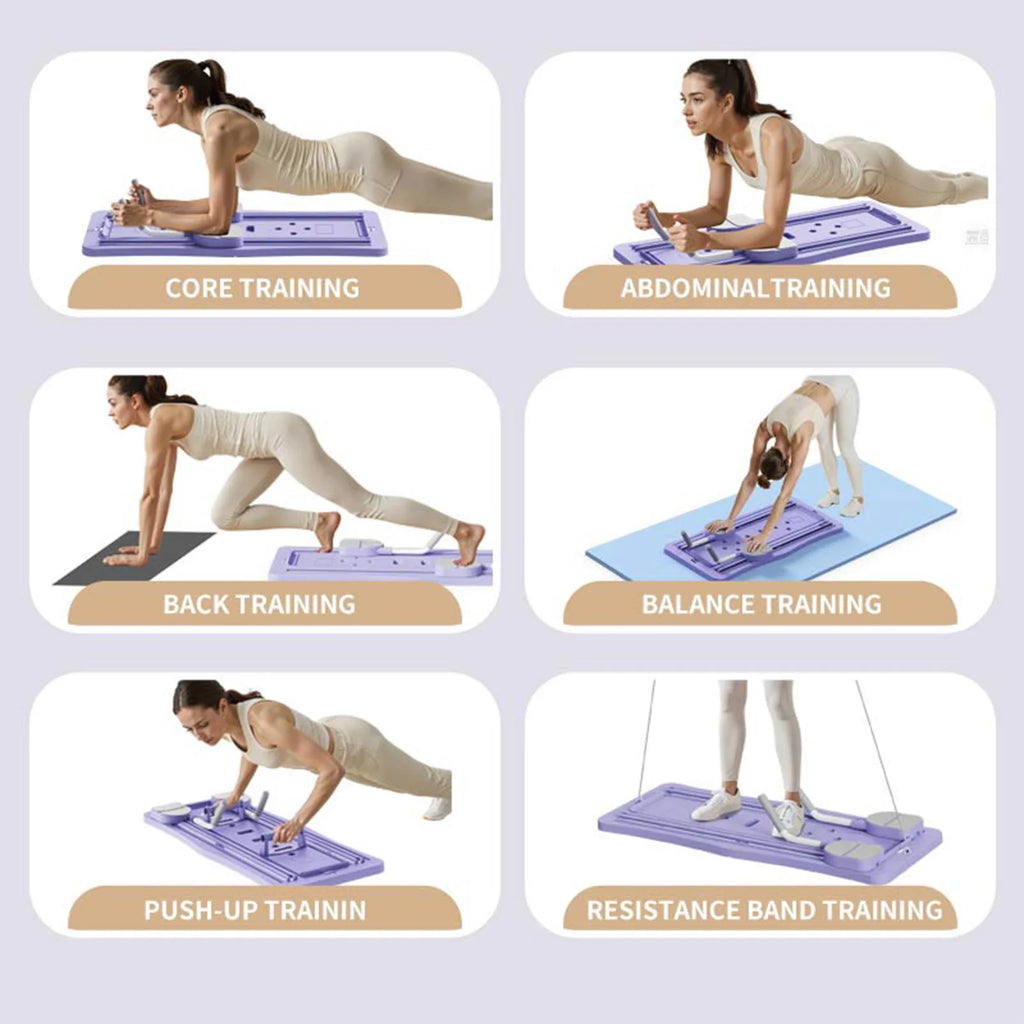 At Home Pilates Board Foldable 4-in-1 Exercise Ab Wheel Roller Exercise Equipment for Home Gym Workout Fitness Core Trainer