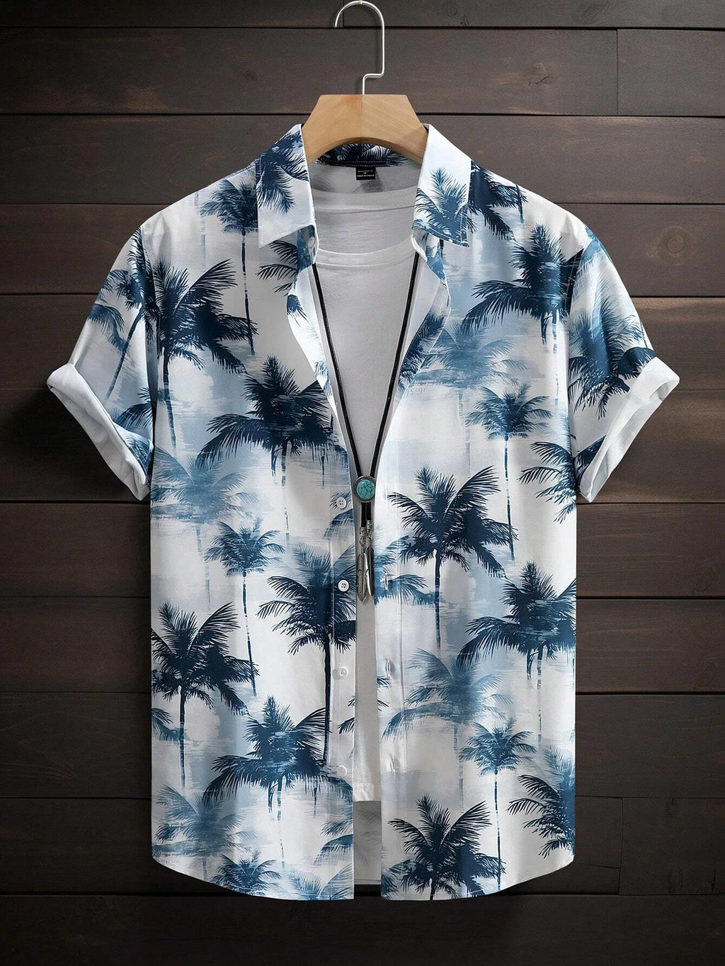 Hawaiian Style Fresh Coconut Print Men's Short-sleeved Fashion Shirt Men's Summer Outdoor Vacation Fashion Short-sleeved Shirt