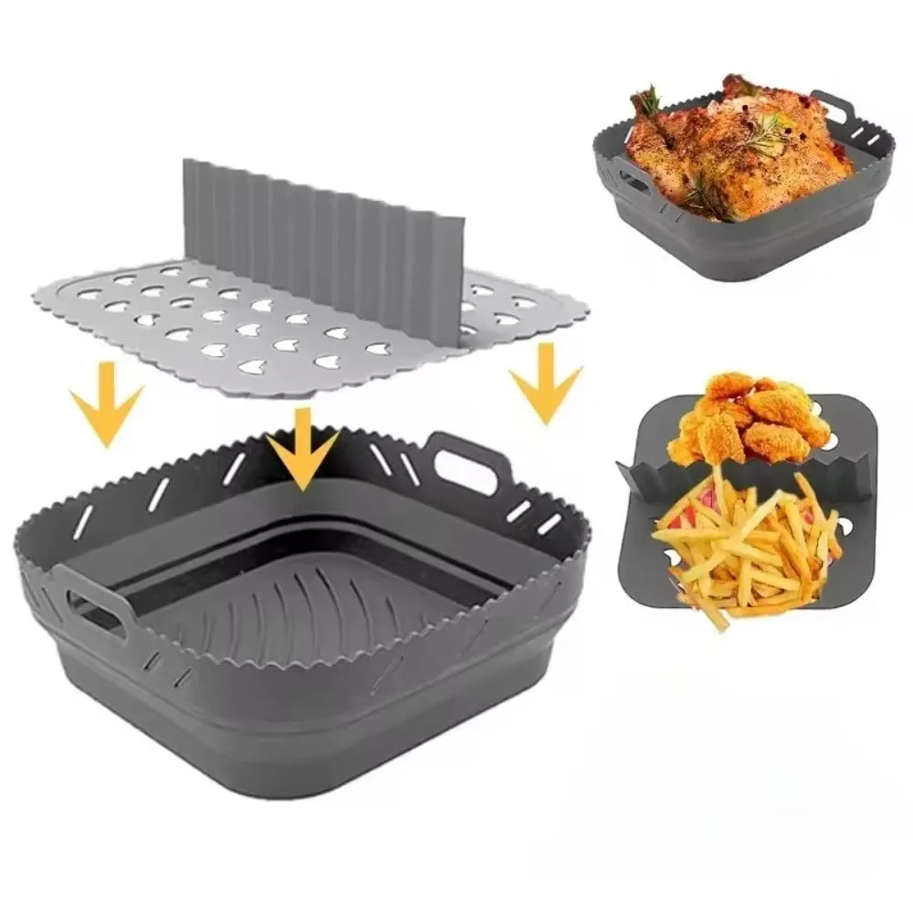 Dishwasher safe Square Silicone Air Fryer Liner Reusable Heat Resistant eazy clean air fryer silicone liners with divider