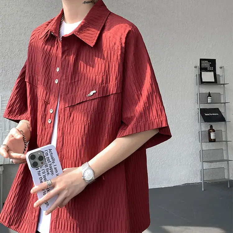 LEGIBLE Spring Summer Solid Shirts Men Casual Oversized Three Quarter Shirts Male Loose Fit Shirt for Man
