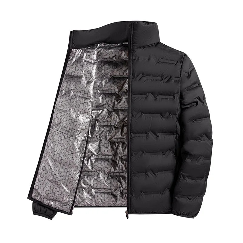2025 Graphene Self-heating Down Jacket Men Solid Windproof Pleated Down Jackets Stand Collar Classical Warm Winter Jackets Male