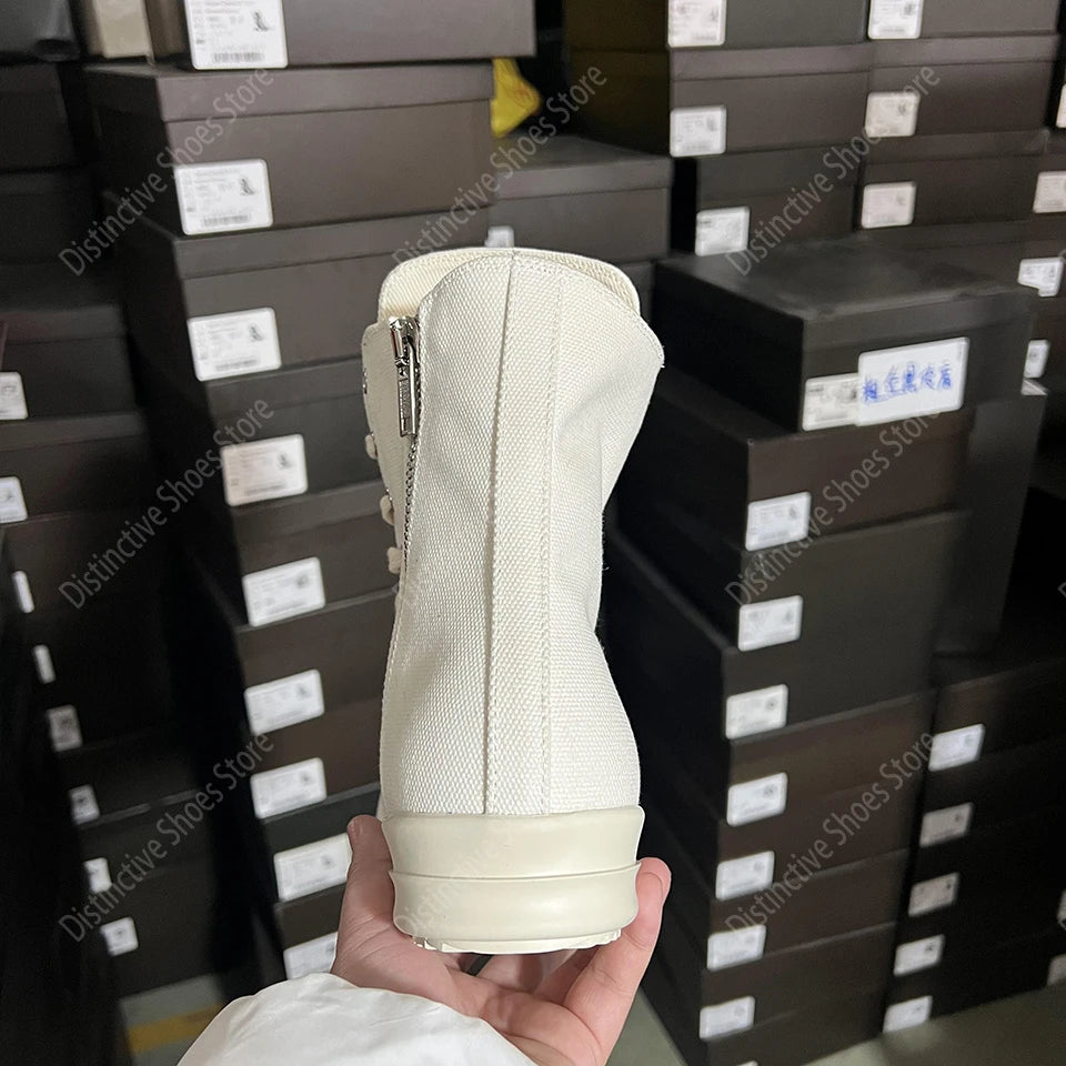 Brand Men Shoes Ro Casual Canvas Shoes High Top Women Sneakers Quality Black Ankle Boot Designer Zipper Luxury Laces Flat Shoes