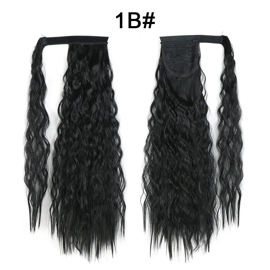 Tereshar Synthetic Corn Wave Ponytail Extension Clip in Long Wavy Curly Wrap Around Pony Tail Heat Resistant Hairpiece for Women
