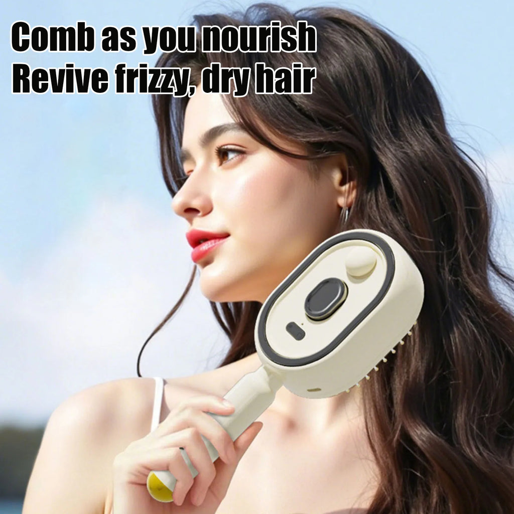Electric Steam Brush with Water Spray Portable Cordless Hair Tool Anti-Static Red Light Hair Brush for Both Long & Short Hairs