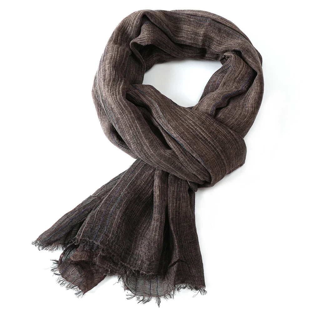 Cotton Linen Striped Men Scarves Autumn Winter Warm Neckerchief Pashmina Male Accessories Short Tassel Bufanda Shawl