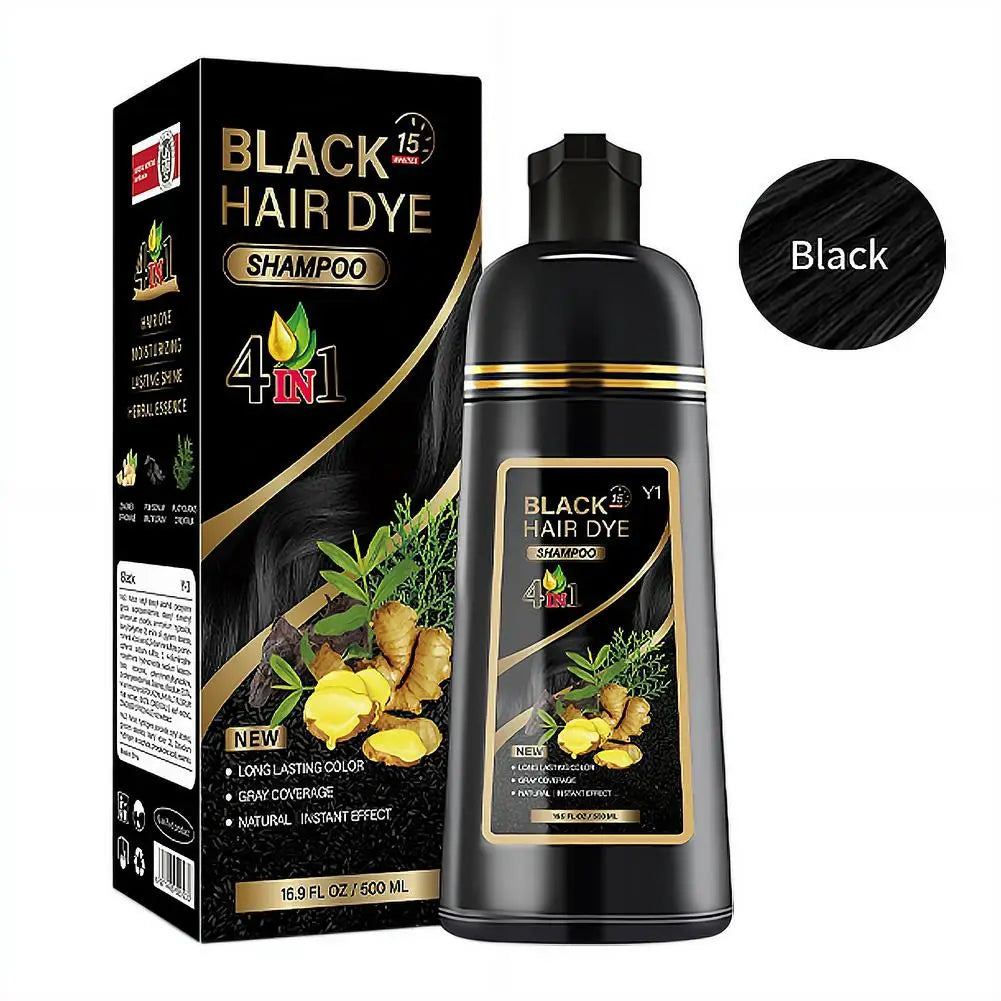 Black Brown Hair Dye Shampoo 500ml,4-in-1 Color Shampoo for Gray Coverage, Long-Lasting Natural Hair Coloring for Women Men